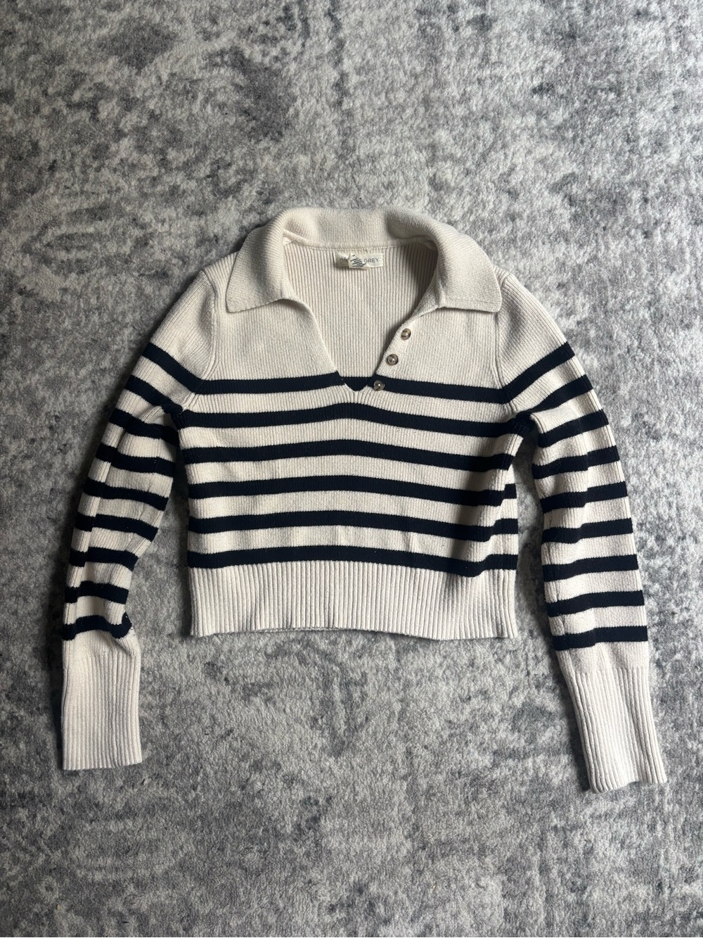 Striped Cropped V-Neck Sweater - Cream & Navy